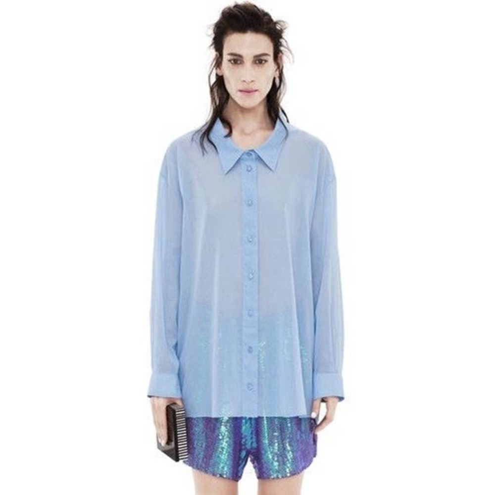 ACNE STUDIOS Blue Oversized Roni Organdy Blue Shirt Size 36 Large